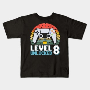 Level 8 Unlocked Vintage Retro Gaming Kids T-Shirt